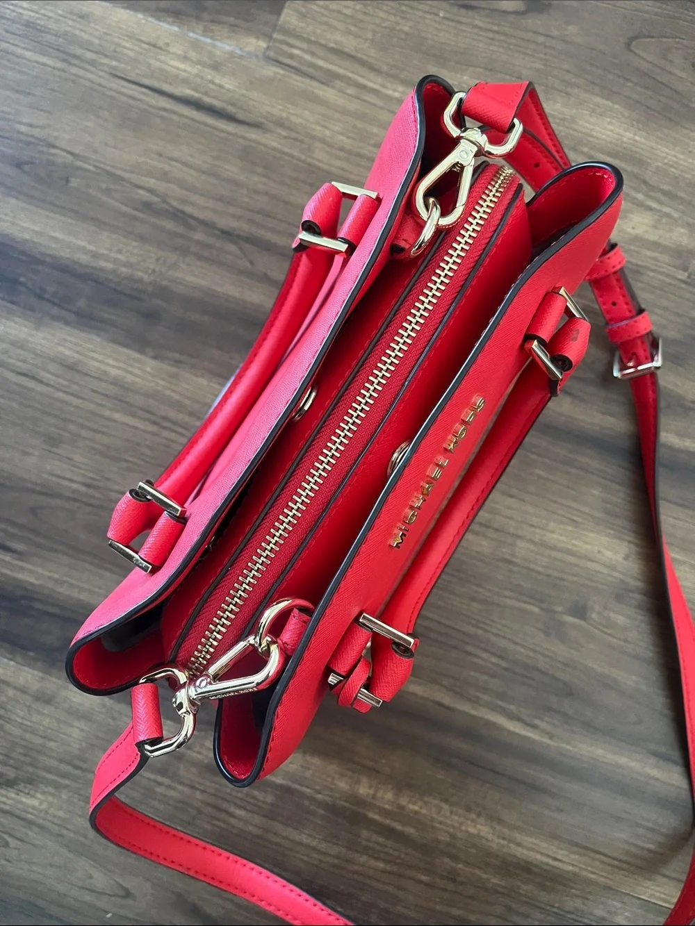 Michael Kors Savannah Small / Mini Saffiano Leather Satchel in Bright Cherry Red